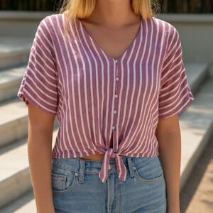 Rails Thea Milos Striped Linen Top / Blouse Purple / White S